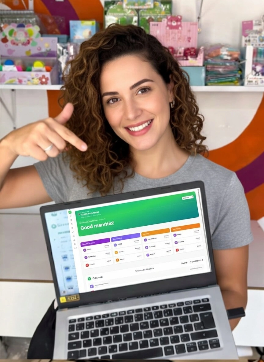 Empresária conferindo as vendas do dia no Melosy